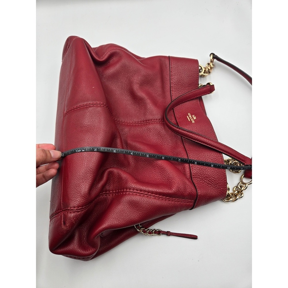 Coach Lexy Leather Shoulder Bag with Chain Straps Red Satchel Purse - Picture 9 of 10